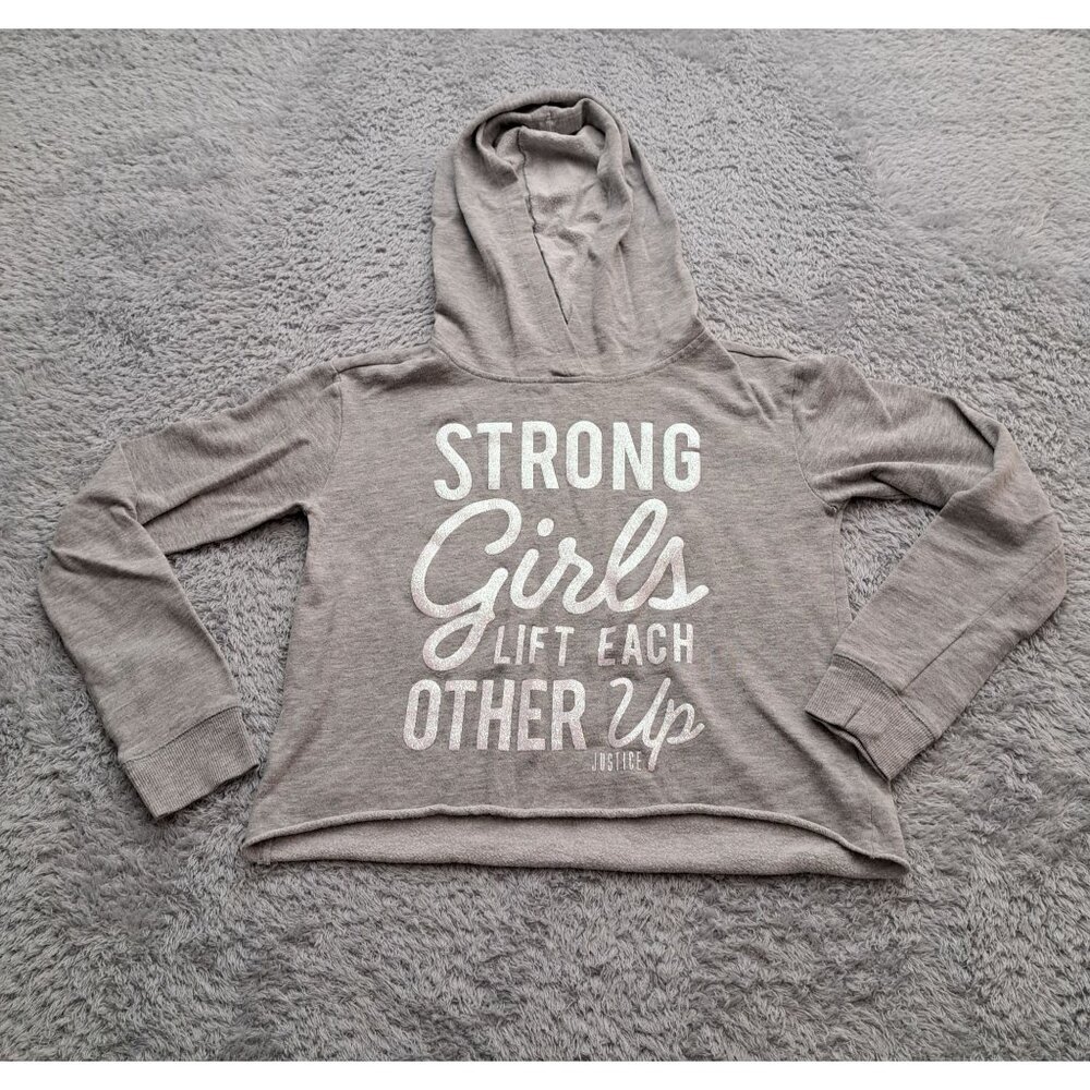 Justice Active Girls Gray Hooded Shirt Glitter Writing